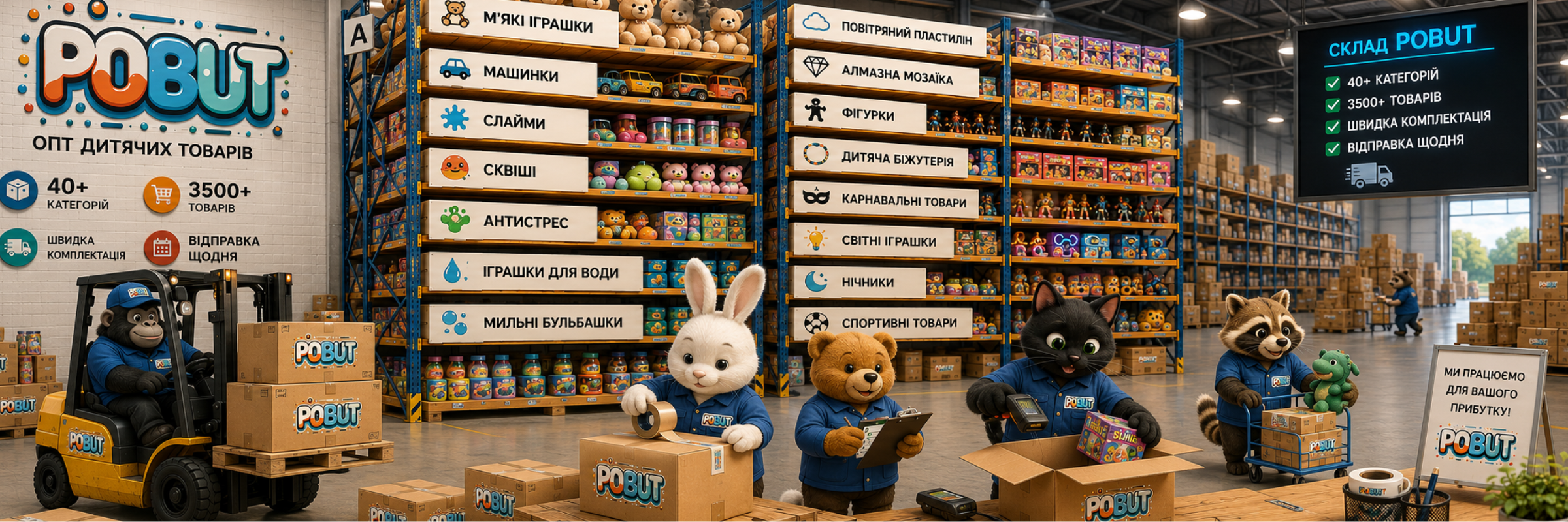 склад дитячих іграшок Pobut.shop понад 3500 позицій товарів у 40 категоріях оптом