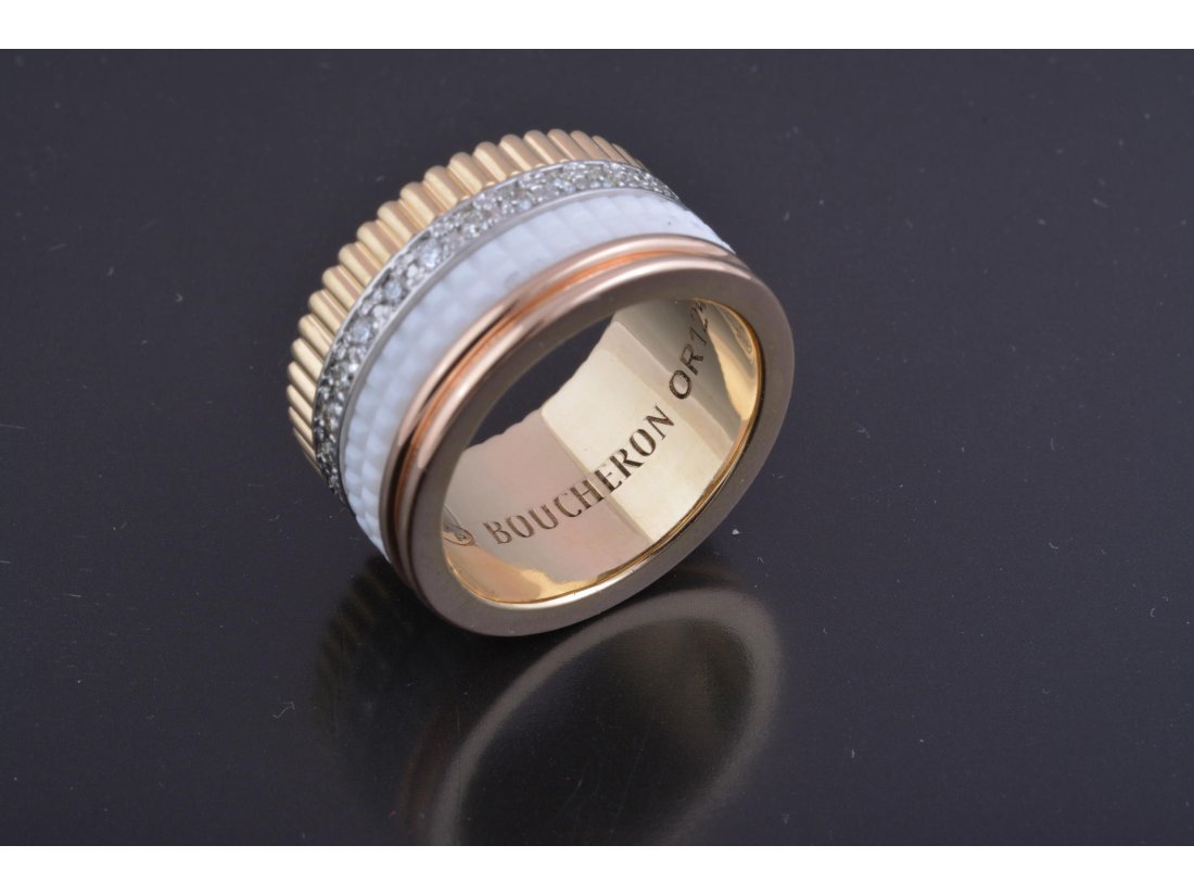 Каблучка в стилі Bucheron з діамантами та білою керамікою - Багира