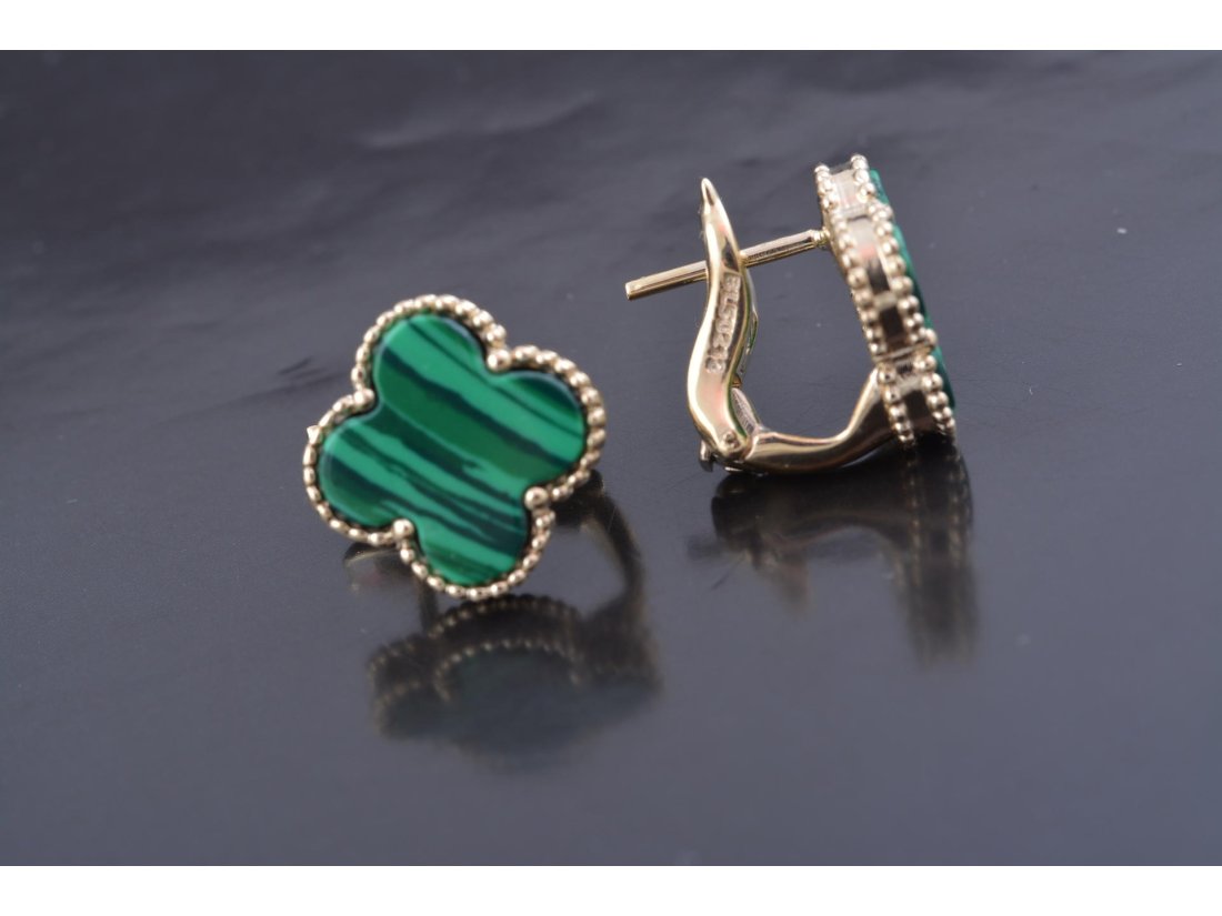 Сережки у стилі Van Cleef з малахітом - Багира