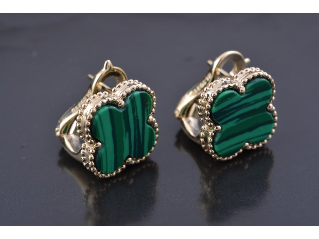 Сережки у стилі Van Cleef з малахітом