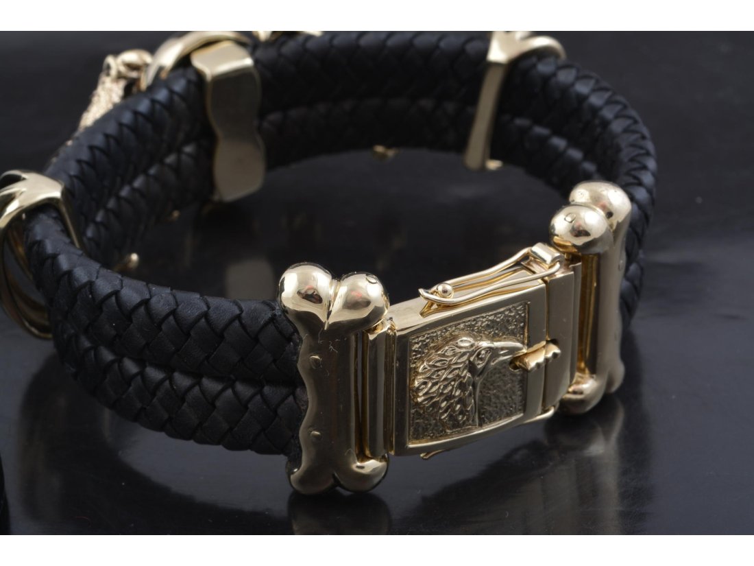 Браслет чоловічий &quot;Череп у пазурах&quot;, лимонне золото з чорними діамантами