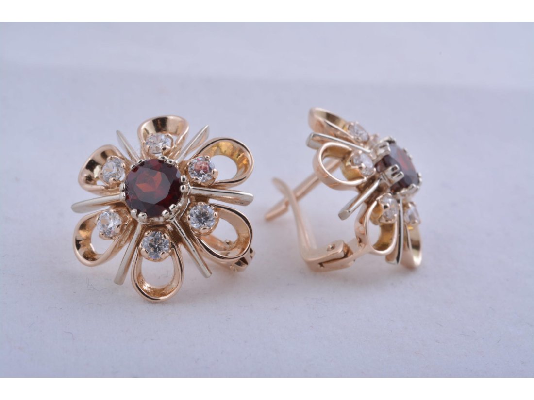 Сережки &quot;Квітка&quot; (камінь гранат) - Багира