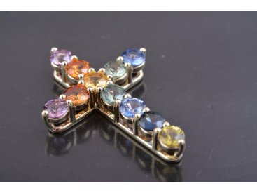 Підвіс Хрест з кольоровими сапфірами - Купити