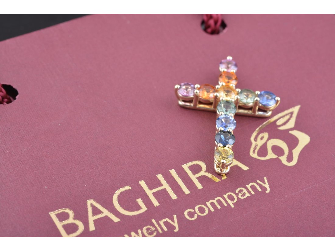 Підвіс Хрест з кольоровими сапфірами - Багира