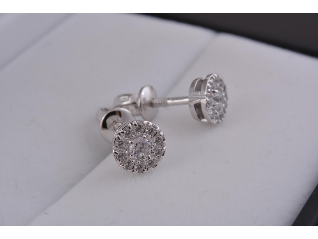 Сережки-пусети "Малинки", біле золото - Купити