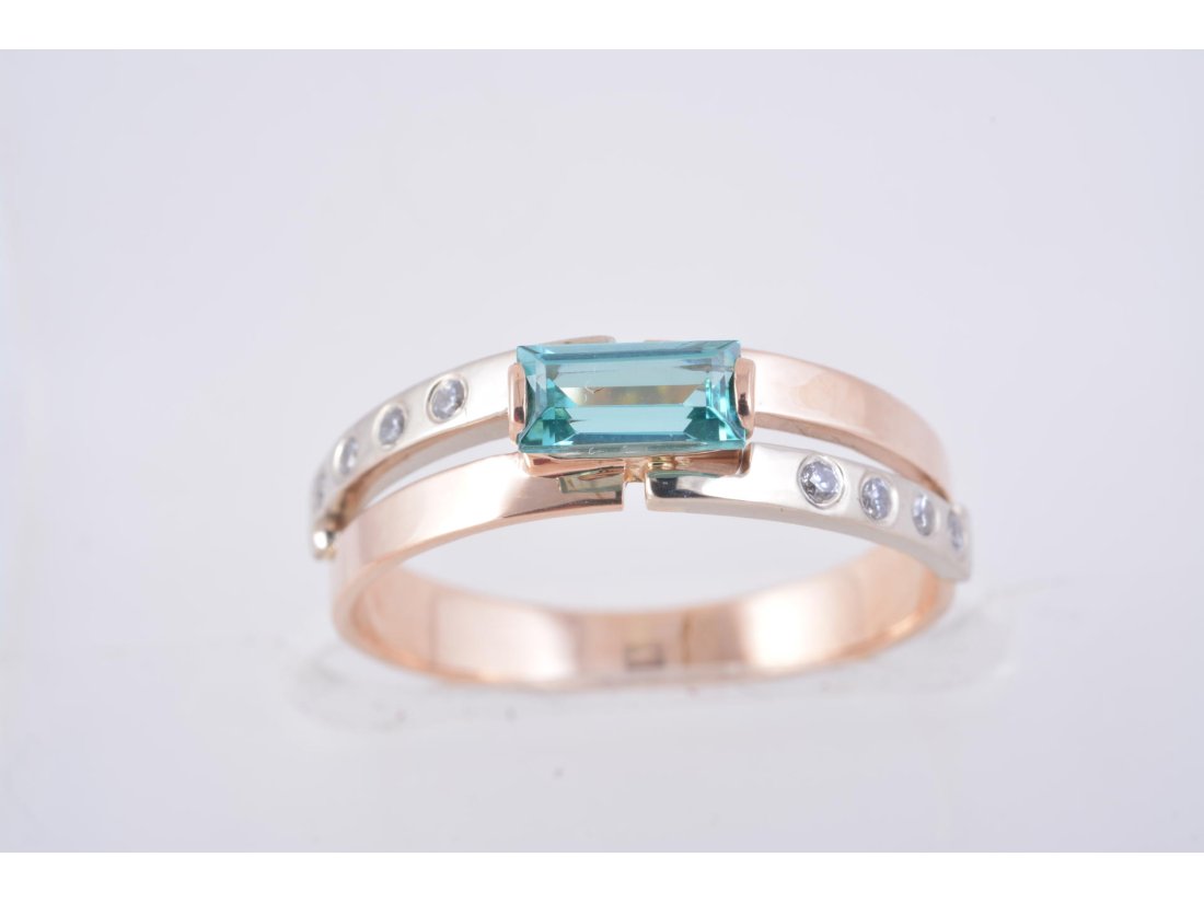 Каблучка "Прямокутник" з зеленим кварцом