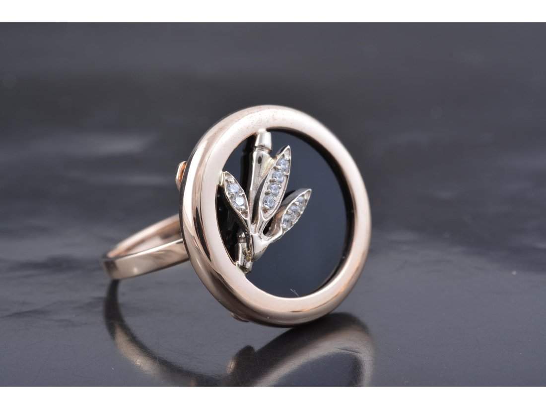 Каблучка &quot;Бамбук&quot; з чорним оніксом - Багира