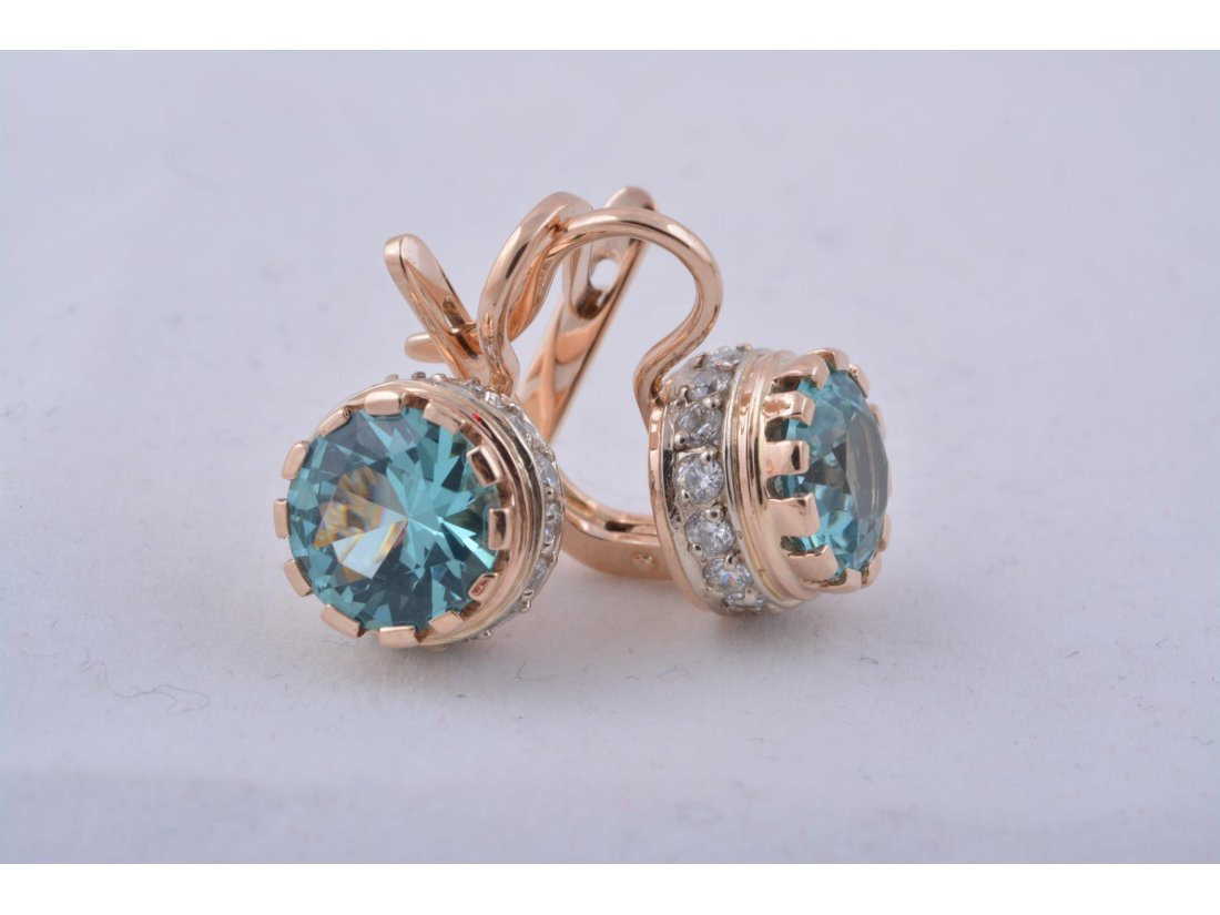 Сережки з круглим каменем (зелений кварц) - Багира