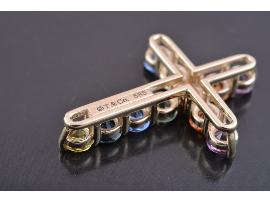 Підвіс Хрест з кольоровими сапфірами - Купити