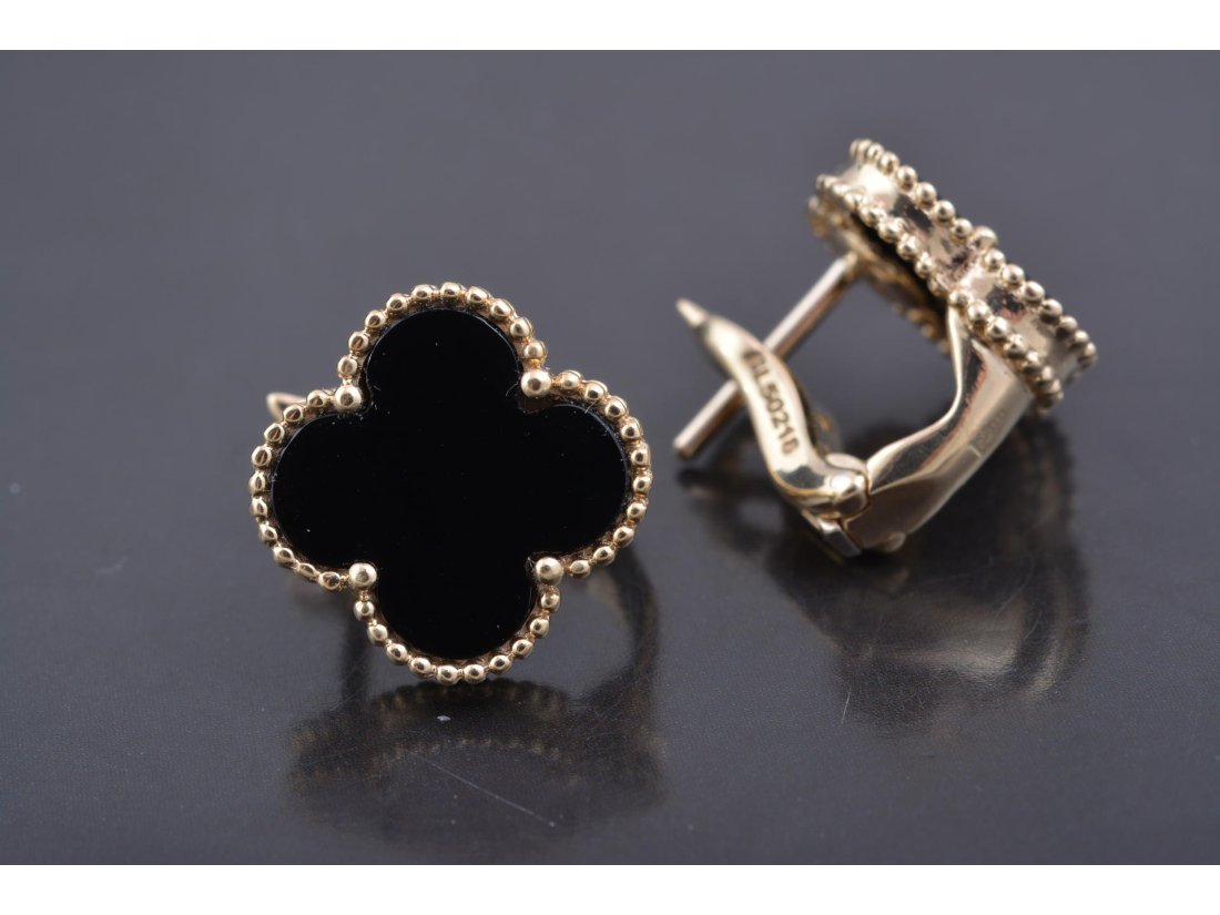 Сережки з чорним оніксом у стилі Van Cleef - Багира