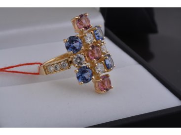 Каблучка в стилі Bvlgari з діамантами, сапфірами та турмаліном - Купити