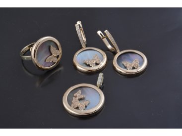 Гарнітур &quot;Метелики&quot; чорний перламутр у лимонному золоті - Купити