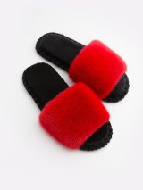 Жіночі домашні капці з натуральним хутром Норки з устілкою з пам&#039;яттю, червоні відкриті, Family Story - Buy