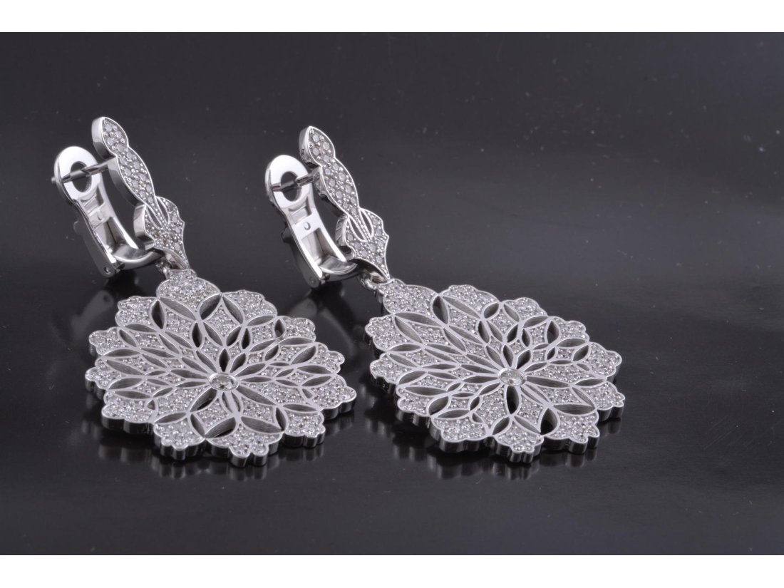 Сережки у стилі &quot;Гайдамаки&quot;, біле золото з діамантами