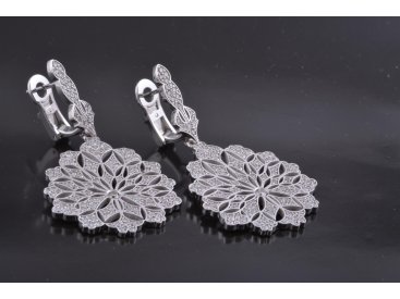 Сережки у стилі &quot;Гайдамаки&quot;, біле золото з діамантами - Купити