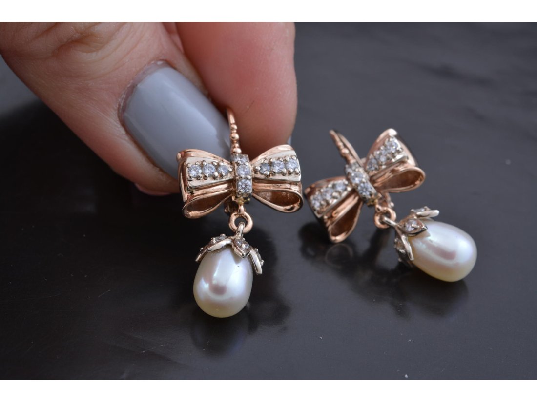 Сережки "Бантики з перлами" - Купити