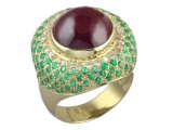 Каблучка з гранатом та смарагдами - Фото1 Каблучка з гранатом та смарагдами