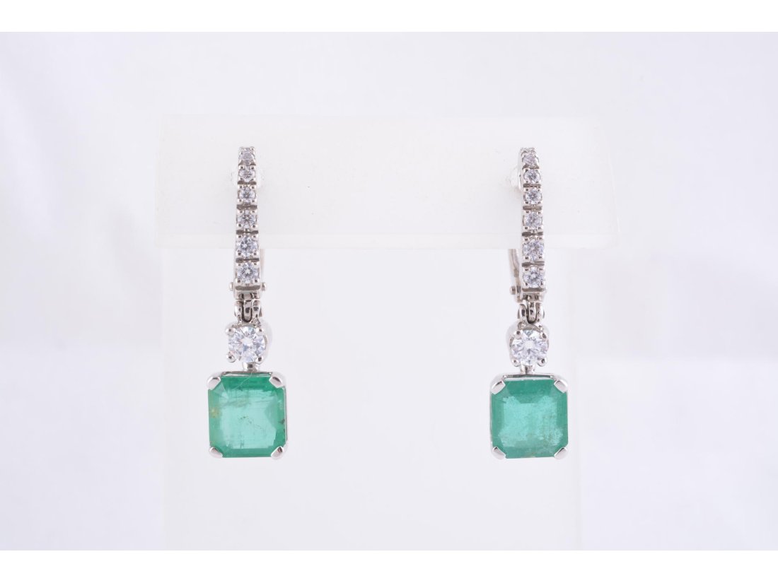 Сережки з білого золота зі смарагдами та цирконієм