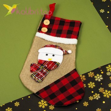 Носок для подарков большой с снеговиком, оптом фото 1