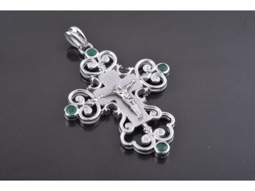Хрест із білого золота зі смарагдом та діамантом - Купити