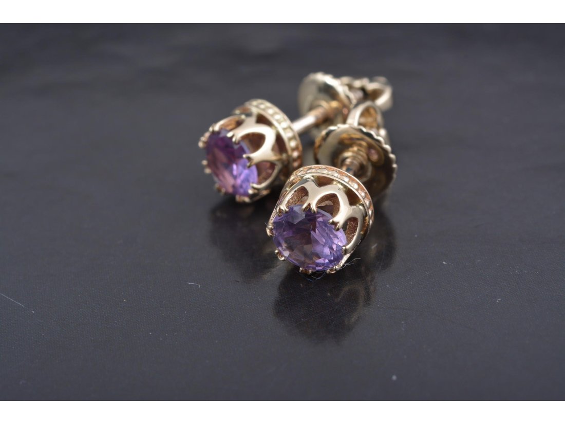 Сережки-пусети "Корона" з олександритом