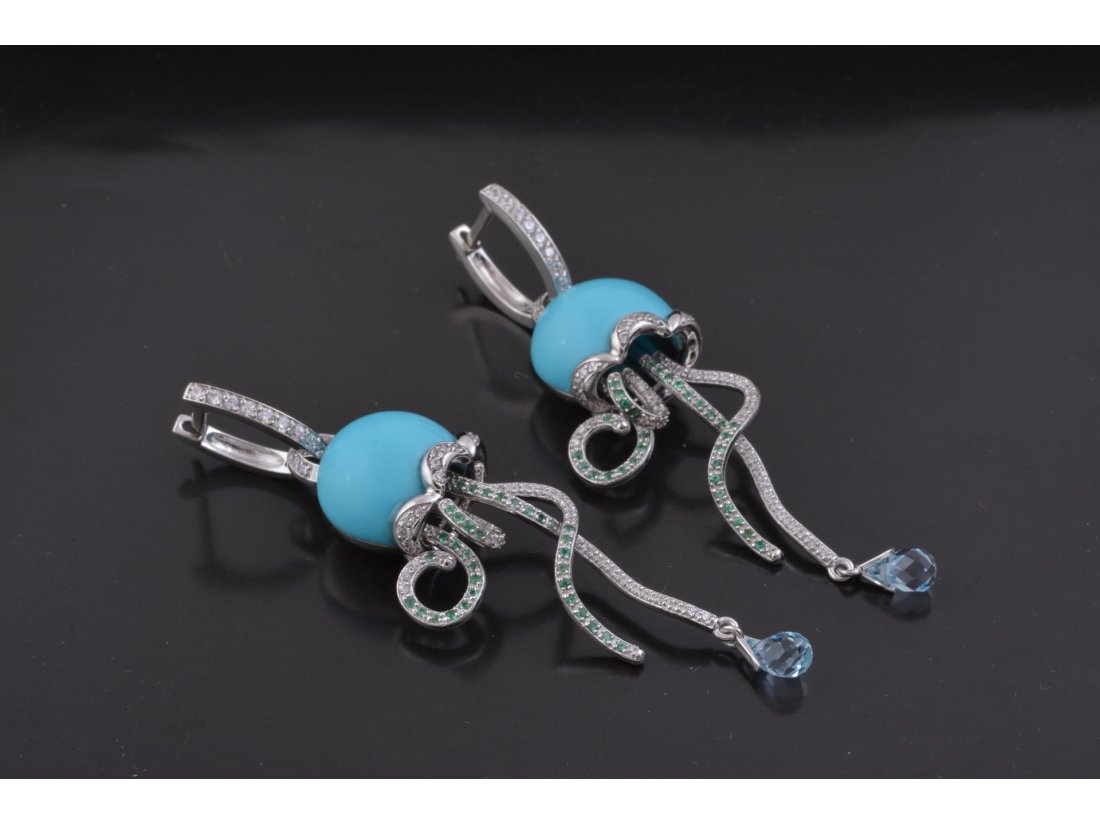 Сережки восьминоги у стилі Chantecler, біле золото - Багира