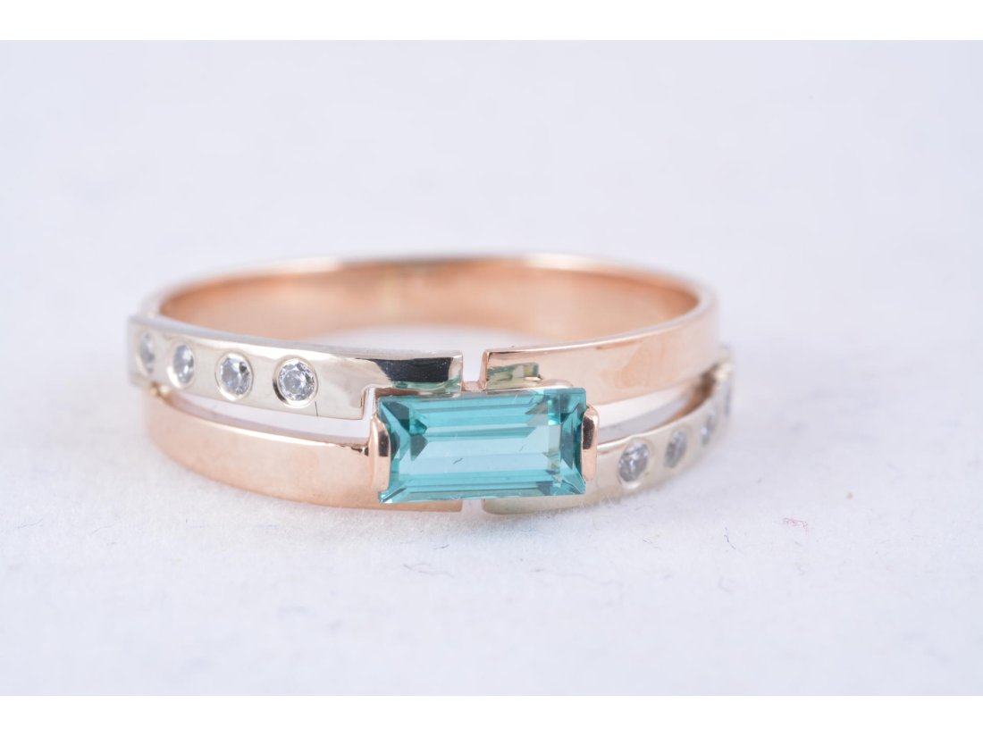 Каблучка "Прямокутник" з зеленим кварцом - Багира