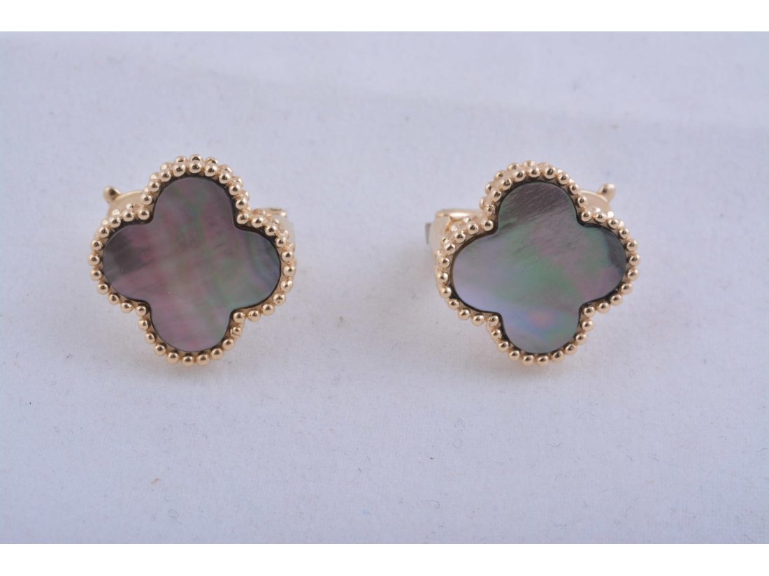 Сережки з чорним перламутром у стилі Van Cleef - Багира