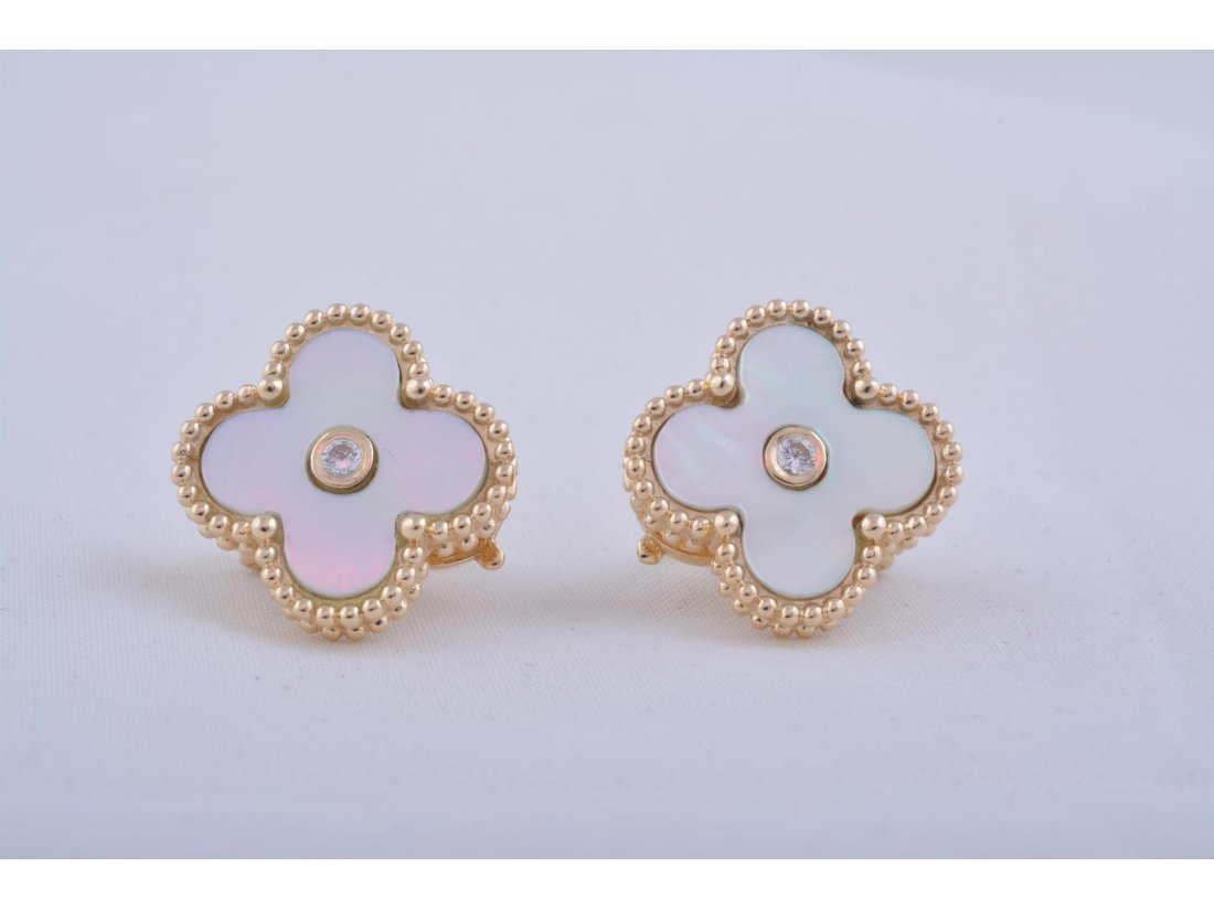 Сережки чотирилистий перламутр в стилі Van Cleef & Arpels - Багира