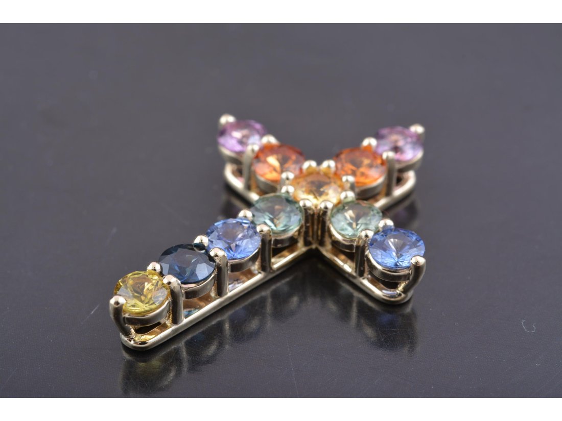 Підвіс Хрест з кольоровими сапфірами