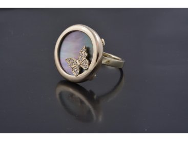 Каблучка "Метелик" чорний перламутр у лимонному золоті - Купити