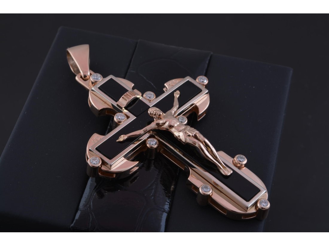 Підвіс Хрест з діамантами та оніксом - Багира