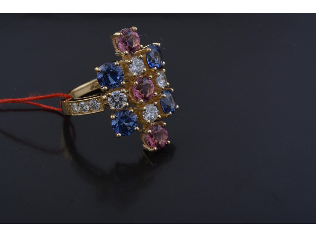 Каблучка в стилі Bvlgari з діамантами, сапфірами та турмаліном - Багира