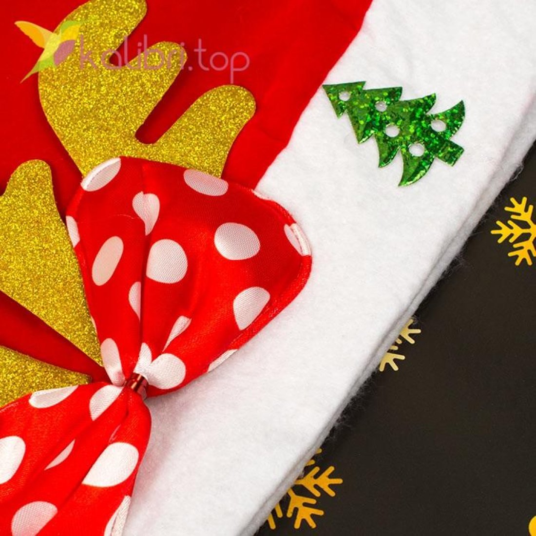 Новогодняя шапка Деда Мороза бантик золото оптом фото 02