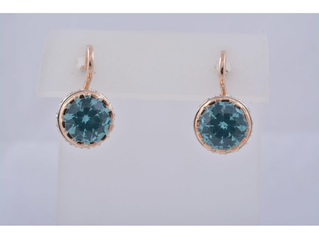 Сережки з круглим каменем (зелений кварц)