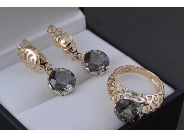 Гарнітур. Каблучка та сережки з камінням &quot;Нано-Грей&quot; - Купити