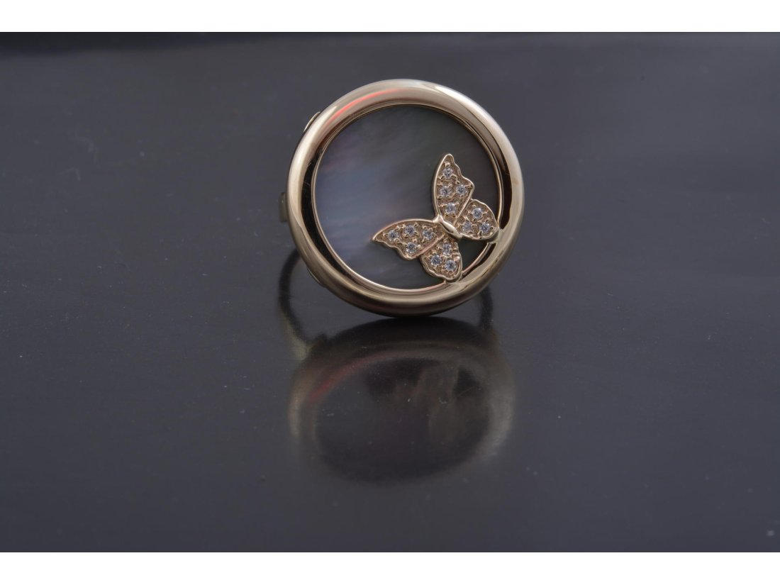 Каблучка "Метелик" чорний перламутр у лимонному золоті - Купити