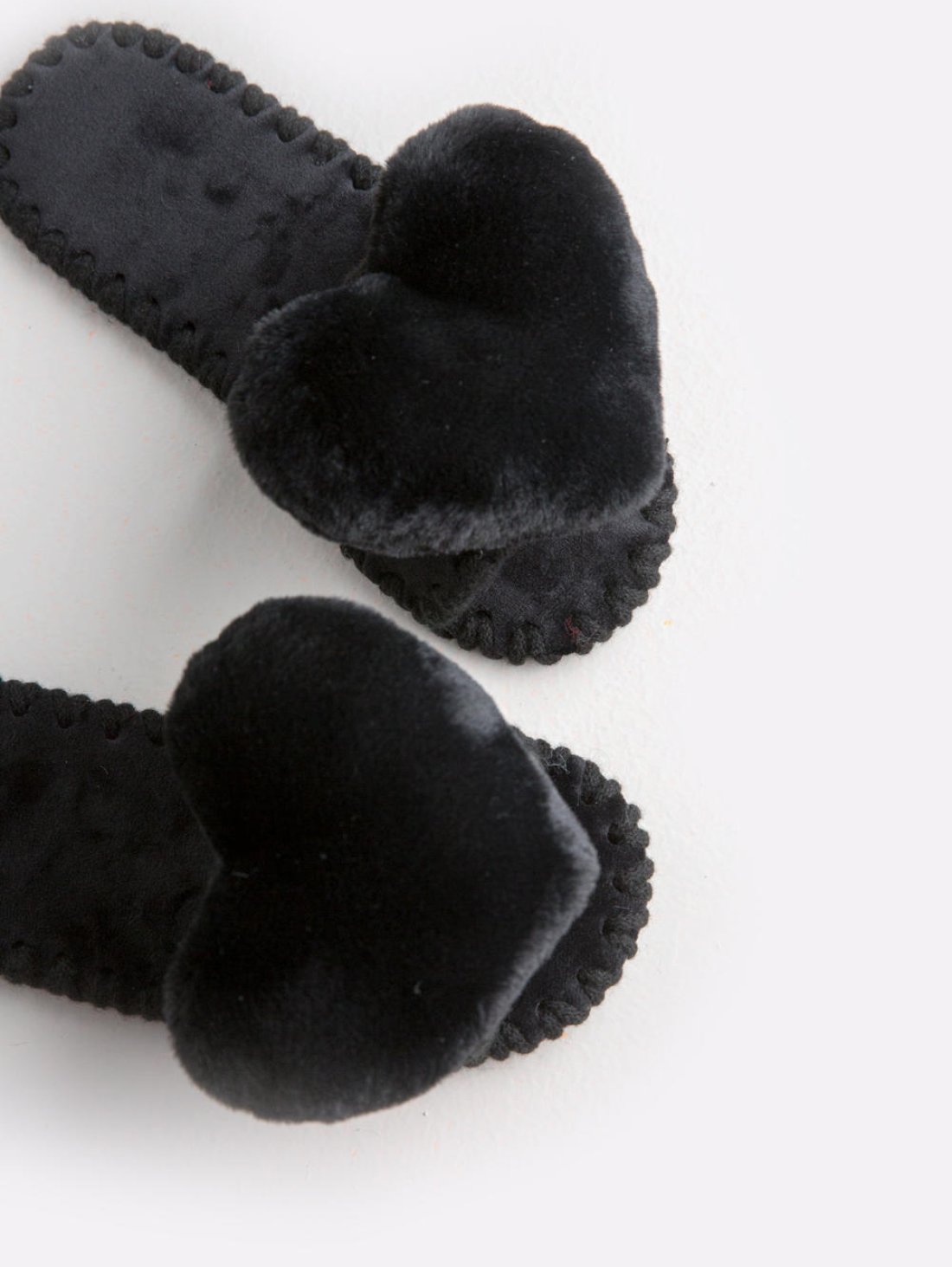 Домашние пушистые тапочки для женщин сердечка цвета черный уголь, Family Story - 3
