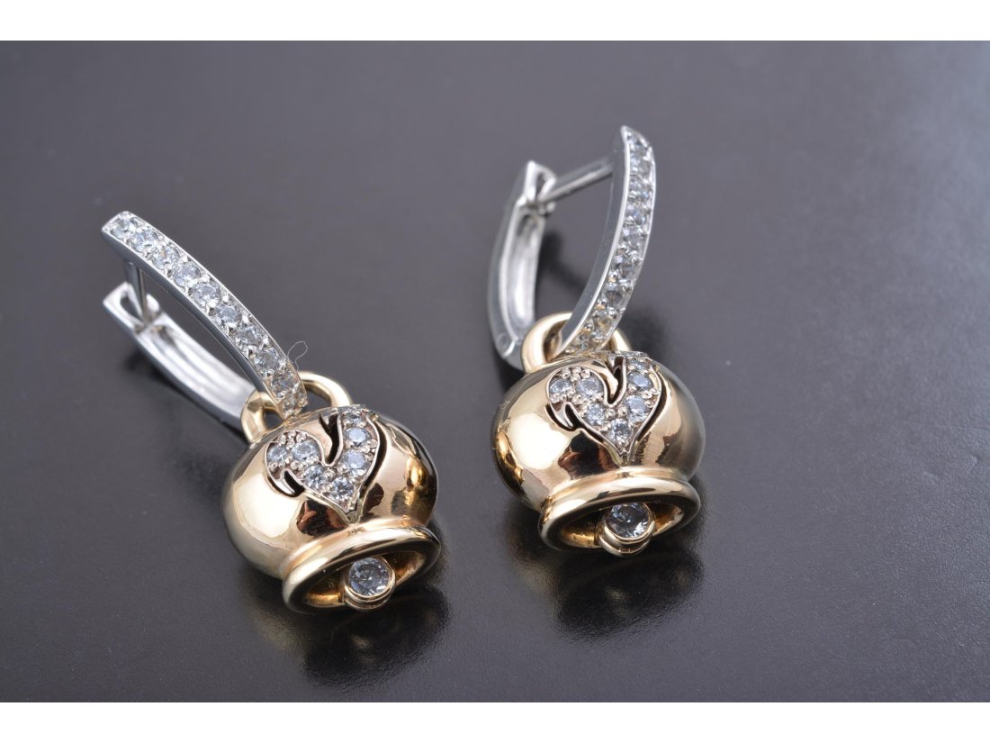 Сережки у стилі Chantecler, червоне та біле золото