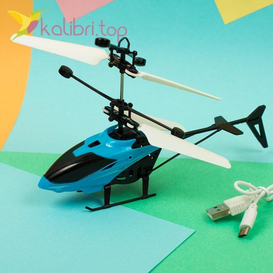 Летающая игрушка вертолет голубой оптом фото 758
