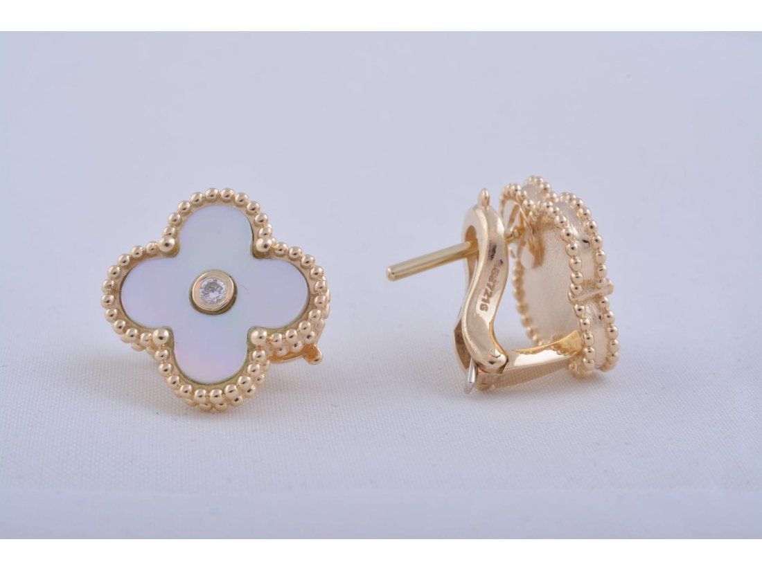 Сережки чотирилистий перламутр в стилі Van Cleef & Arpels