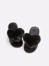 Домашние пушистые тапочки для женщин сердечка цвета черный уголь, Family Story - 6