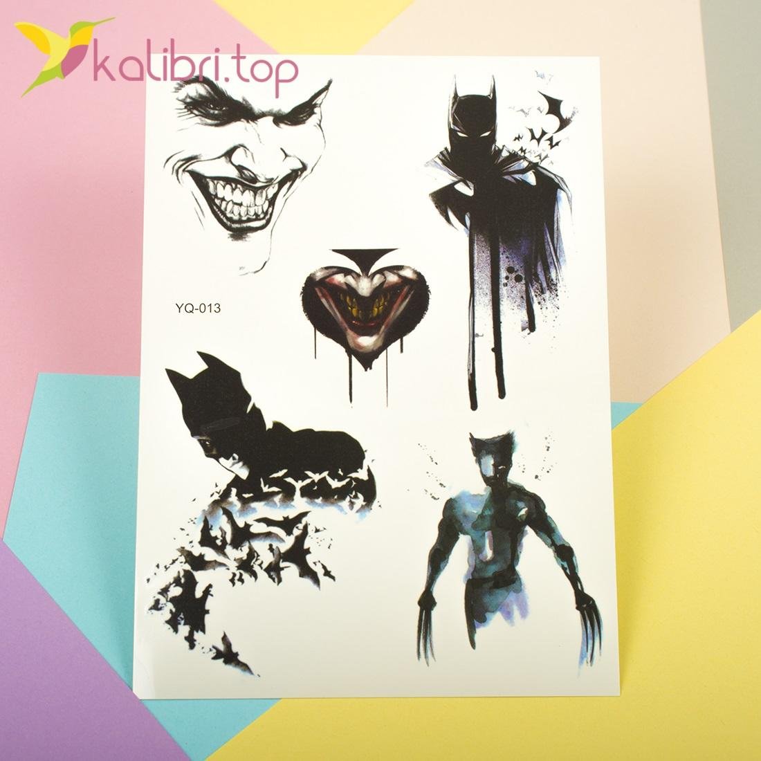 Детские татуировки для мальчиков - Бэтмен, Росомаха, Джокер оптом фото 1