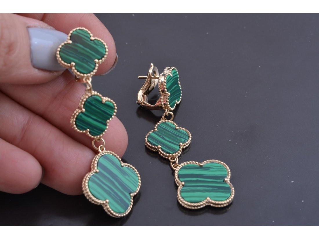 Сережки у стилі Van Cleef з малахітом - Купити