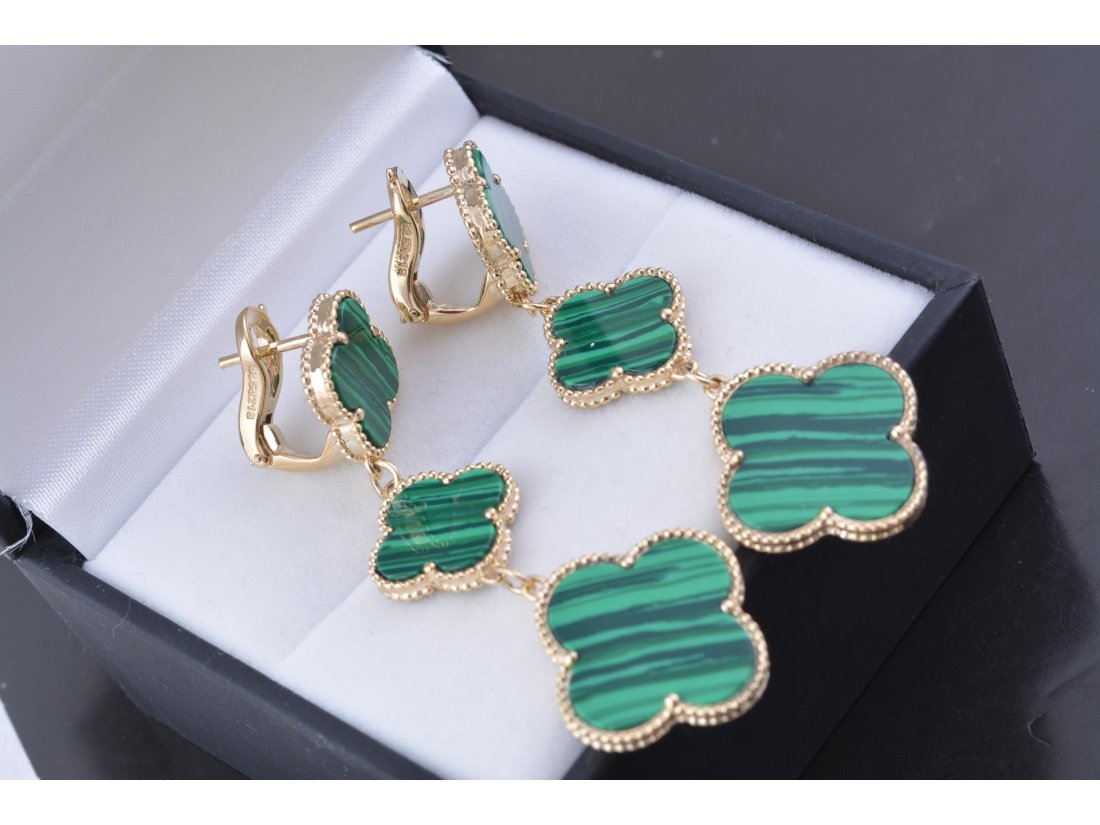 Сережки у стилі Van Cleef з малахітом - Багира