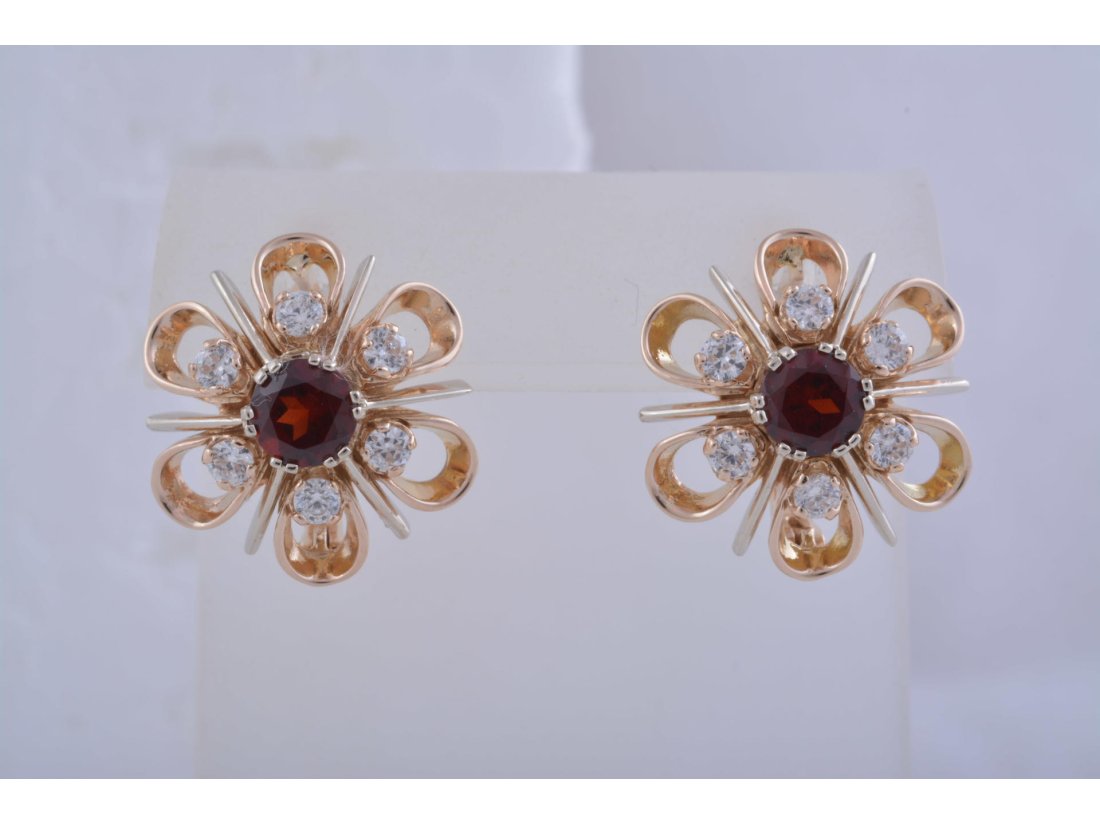 Сережки &quot;Квітка&quot; (камінь гранат)