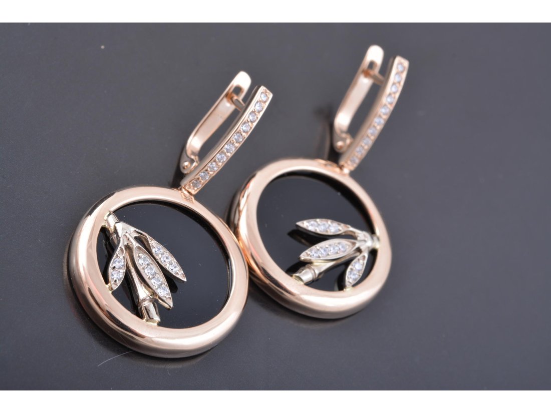 Сережки "Бамбук" з чорним оніксом - Багира