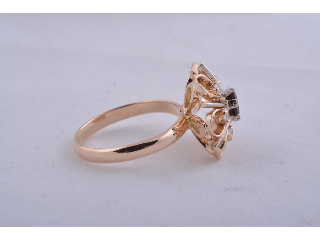 Каблучка "Квітка" (камінь гранат) - Багира