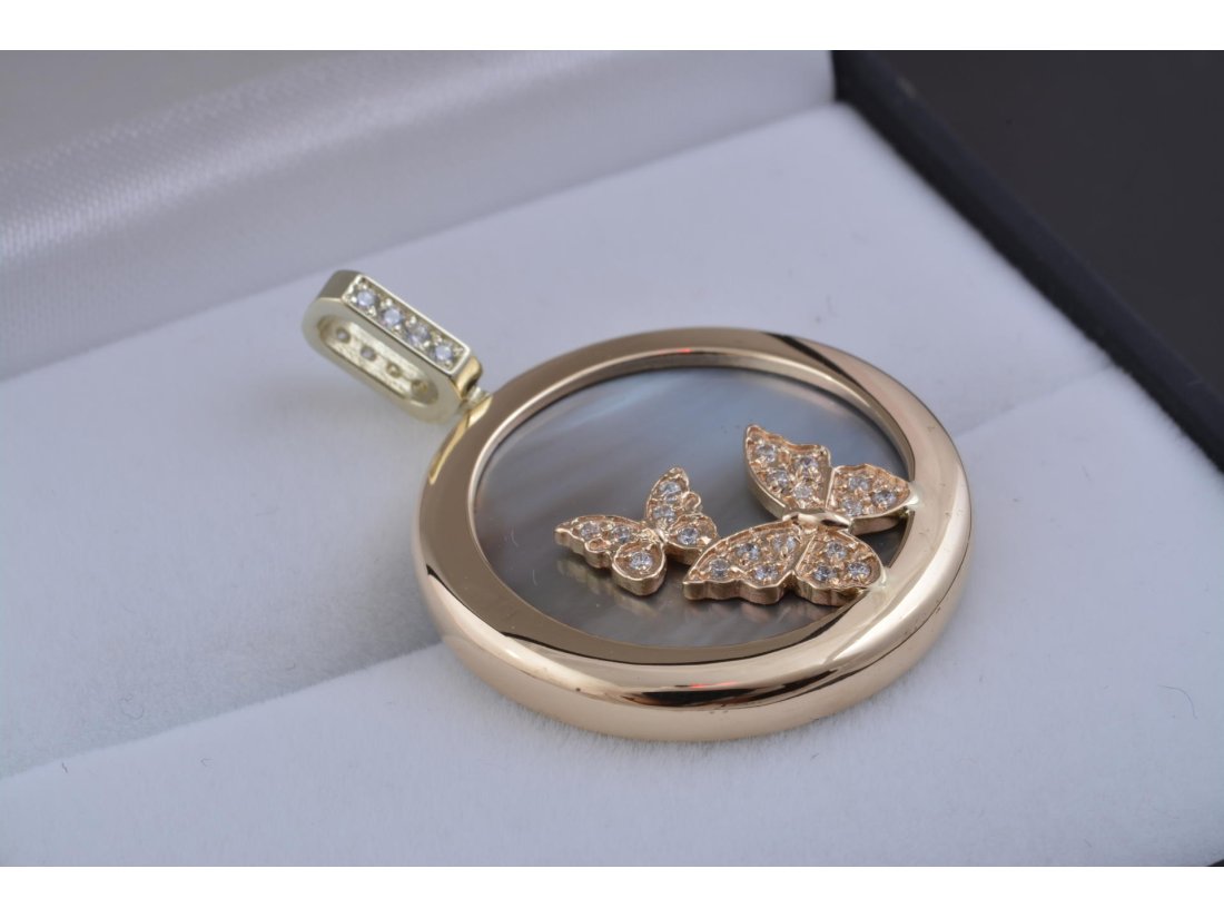 Гарнітур "Метелики" чорний перламутр у лимонному золоті