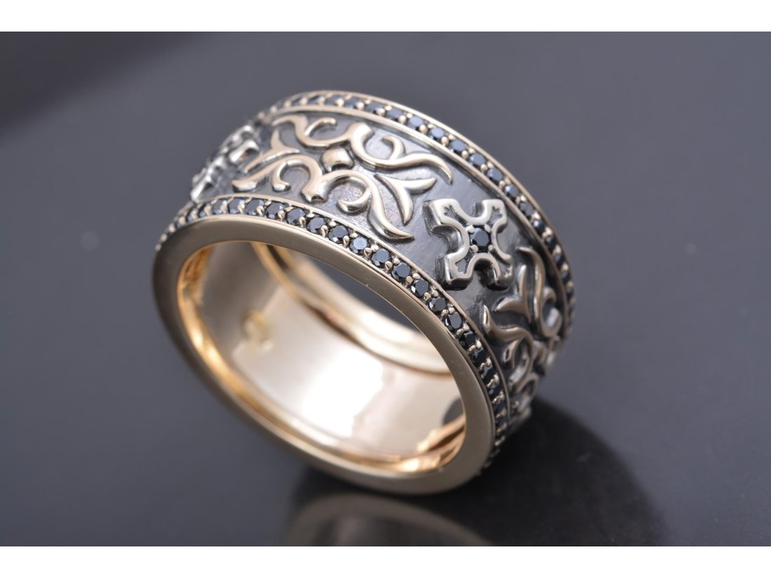 Чоловічий перстень з чорними діамантами - Багира